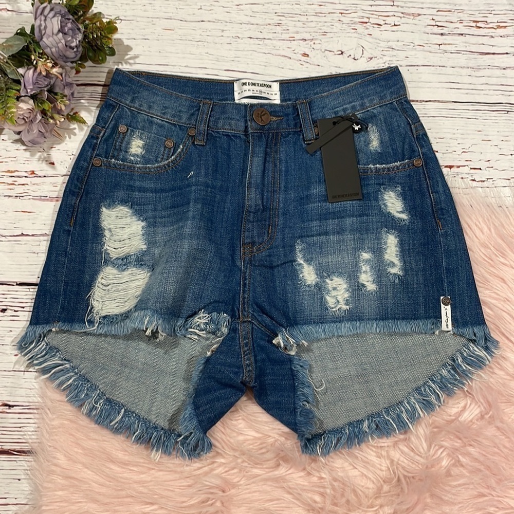 NWT ONE X ONETEASPOON x FREE PEOPLE High Waist Bonitas Blue Cult Cut Off Shorts